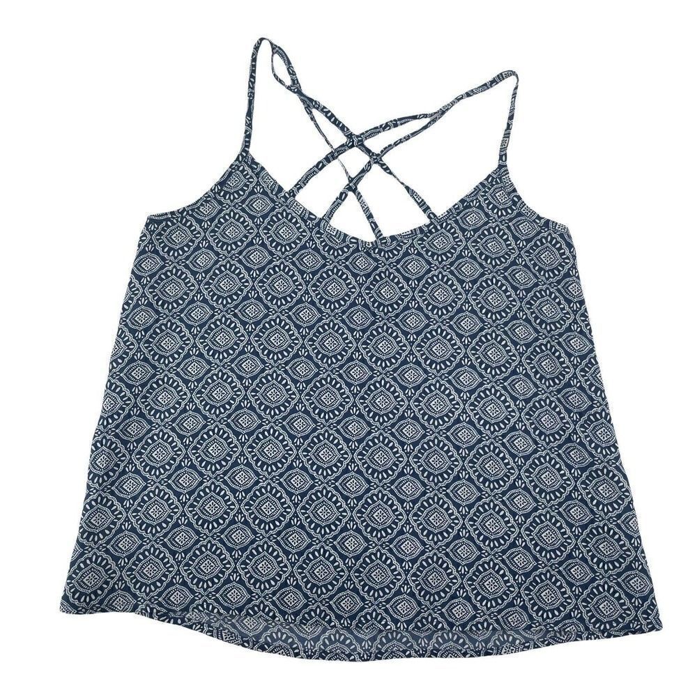 Hollister Tank Top Blue Bohemian Racerback V Neck Beach Casual Womens Size XS
